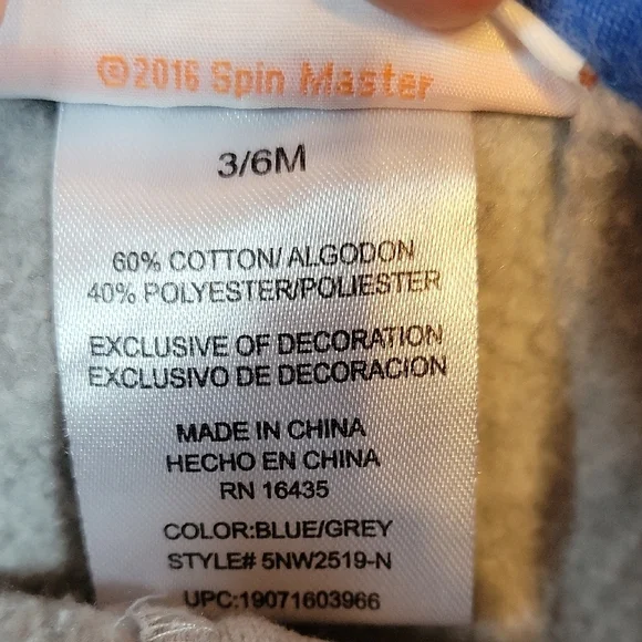 Paw Patrol Blue and Gray Hoodie SIZE 3-6 Months - Picture 2 of 9